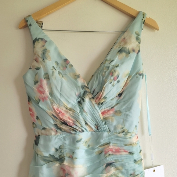 leena for Mac Duggal,Floral Print  Asymmetrical Ruffle Hem Dress,Blue Floral, 2 - Picture 7 of 10